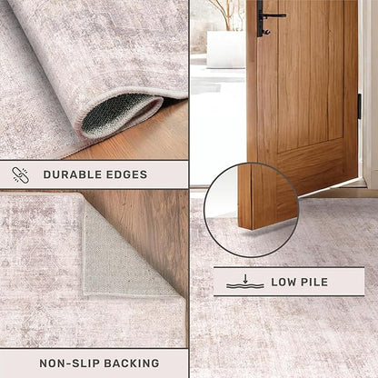Washale Modern 7x9 Area Rugs for Bedroom, Pink and Grey Rug for Dinning Room Under Table,Living Room, Non Slip Low Pile Thin Floor Carpet