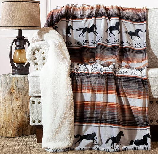 CARSTENS, INC. Ultra Premium Super Soft Plush Sherpa Fleece Oversized Throw Blanket 54" x 68", Running on The Range