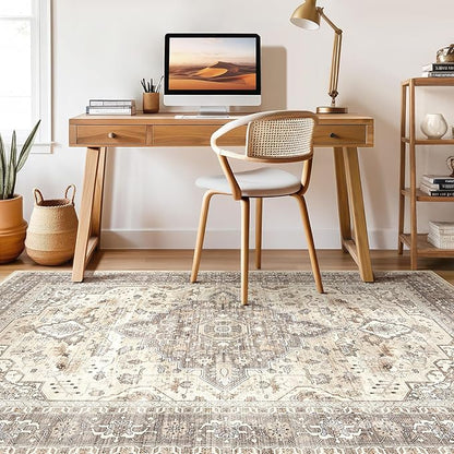 10x12 Area Rug Living Room: Washable Boho Large Neutral Vintage Soft Rugs Stain Resistant Farmhouse Non Slip Indoor Floor Carpet for Bedroom Nursery Kids Playroom Office Dining Room- Beige Brown