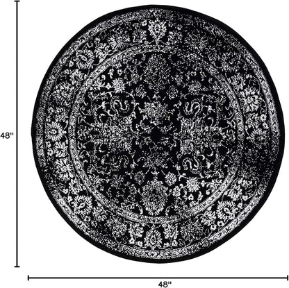 SAFAVIEH Adirondack Collection Area Rug - 4' Round, Black & Ivory, Distressed Vintage Floral Design, Non-Shedding & Easy to Clean, Ideal for Living Room, Bedroom, Dining (ADR109Z)