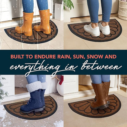 ubdyo Front Door Mat - Low Pile Front Half Circle Door Mat Outside Entrance - Muddy Dirt Trapping Welcome Matt Outdoor - Rubber Backing Anti Slip Indoor Doormat Entrance, 29" x 17", Bright Brown