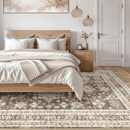 Vintage Living Room Area Rug 10x12 - Large Soft Washable Oriental Traditional Distressed Farmhouse Rugs for Bedroom - Indoor Floor Accent Carpet for Home Office House Decor - Dark Brown
