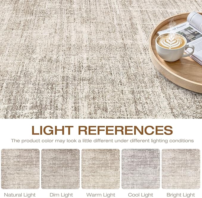 5x8 Area Rug Living Room: Washable Large Neutral Brown Rugs Abstract Soft Modern Stain Resistant Indoor Floor Non-Slip Carpet for Bedroom Nursery Kids Office Playroom Dining Room Under Table Home