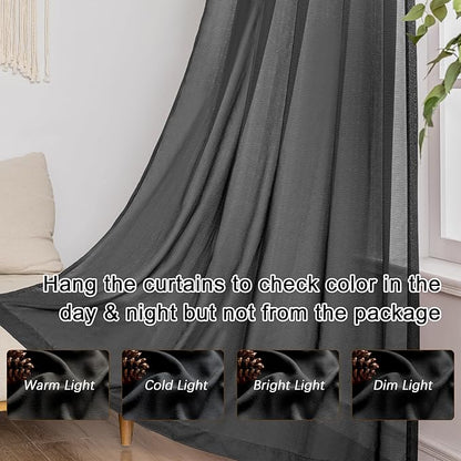 MAIHER Black Pinch Pleat Sheer Curtains 120 Inches Long for Living Room Ceiling to Floor Light Filtering Pleated Drapes with Adjustable Hooks 10ft Curtains, Black, 42" W x 120" L, 2 Panels
