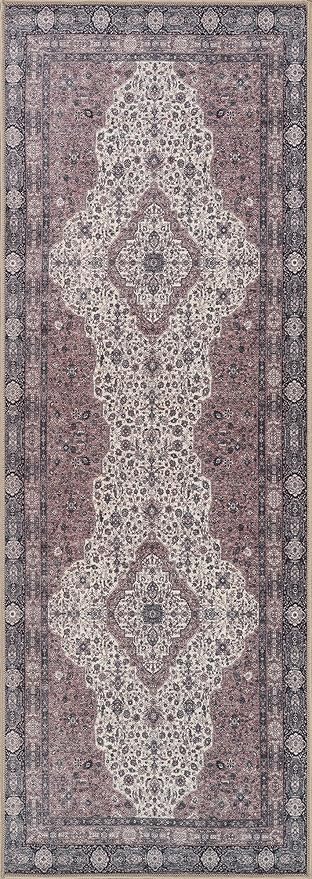 Bloom Rugs Washable Non-Slip 12 ft Runner - Cream/Green Traditional Medallion Runner for Entryway, Hallway, Bathroom, and Kitchen - Exact Size: 2.5' x 12'