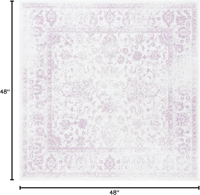 SAFAVIEH Adirondack Collection Area Rug - 4' Square, Ivory & Lavender, Distressed Vintage Floral Design, Non-Shedding & Easy to Clean, Ideal for Living Room, Bedroom, Dining Space (ADR109U)