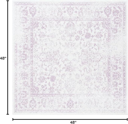 SAFAVIEH Adirondack Collection Area Rug - 4' Square, Ivory & Lavender, Distressed Vintage Floral Design, Non-Shedding & Easy to Clean, Ideal for Living Room, Bedroom, Dining Space (ADR109U)