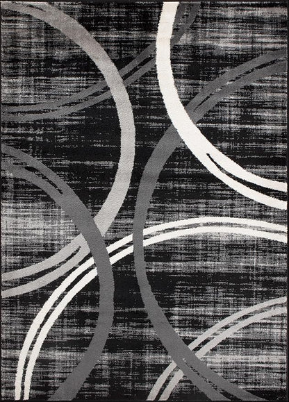 Rugshop Modern Wavy Circles Design Area Rug, Non-Shedding Carpet for Living Room, Primary Bedroom, or Dining Room, Grand Room,Open Spaces Black, 10' x 14'