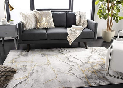 SAFAVIEH Craft Collection Area Rug - 9' Square, Grey & Gold, Modern Abstract Design, Non-Shedding & Easy Care, Ideal for High Traffic Areas in Living Room, Bedroom (CFT877F)
