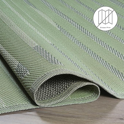 Fab Habitat Striped Outdoor Rug - Waterproof, Fade Resistant, Crease-Free, Reversible - Premium Recycled Plastic - Patio Porch Balcony Deck - Kyoto - Green - 8 x 10 ft