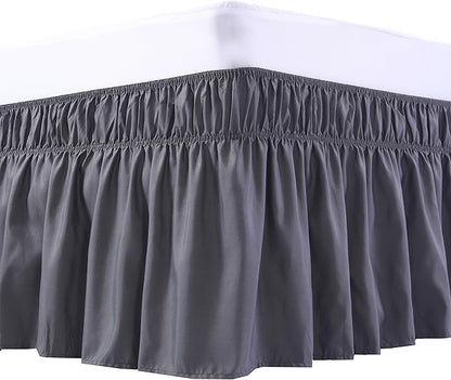 MEILA Wrap Around Bed Skirt Three Fabric Sides Elastic Dust Ruffled 18 Inch Tailored Drop,Easy to Install Fade Resistant-Dark Grey, Queen/King