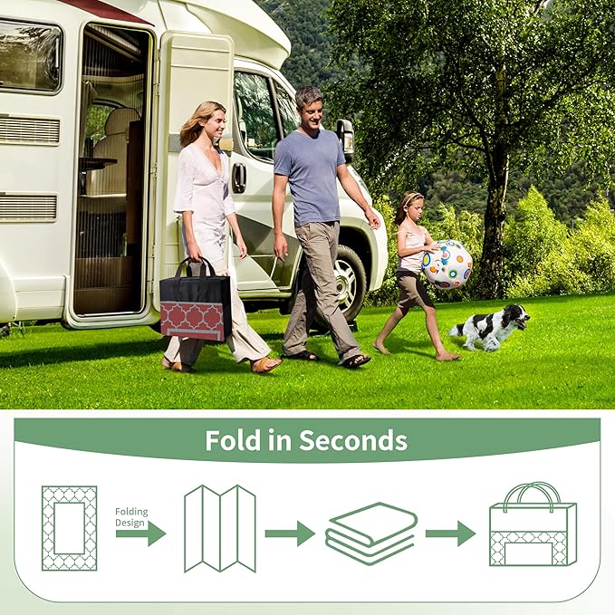 GENIMO 8' x 10' Outdoor Rug Waterproof for Patio Decor, Foldable Reversible Plastic Straw Area Rugs Mat for Camper, Outside Carpet for Rv, Deck, Porch, Picnic, Beach, Balcony, Red & Grey