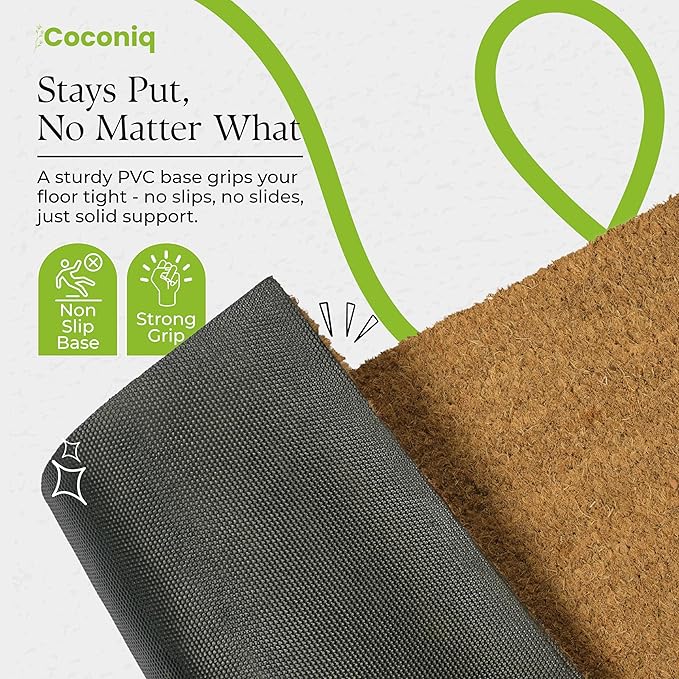 Coir Door Mats 17" X 30", Pack of 2, Non-Slip Sturdy, PVC Backed, Heavy Duty, Easy to Clean, Ideal for Door Entrance, Patio, Porch, Backyard, Garages, Plain Mat