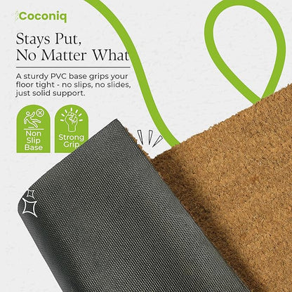 Coir Door Mats 17" X 30", Pack of 2, Non-Slip Sturdy, PVC Backed, Heavy Duty, Easy to Clean, Ideal for Door Entrance, Patio, Porch, Backyard, Garages, Plain Mat