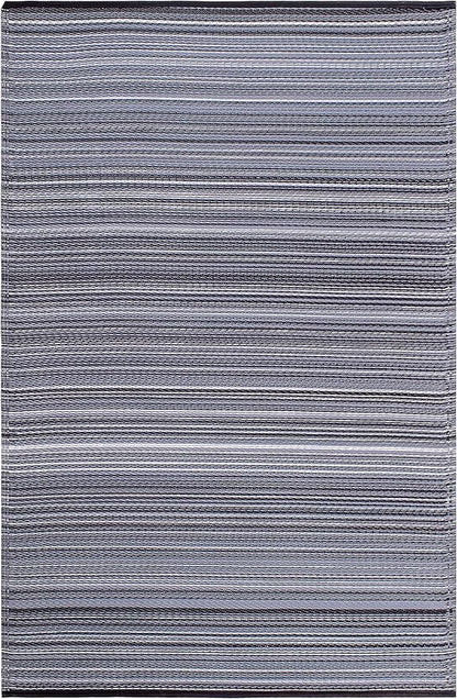 Fab Habitat Outdoor Rug - Waterproof, Fade Resistant, Crease-Free - Premium Recycled Plastic - Striped - Patio, Porch, Deck, Balcony - Cancun - Midnight - 5 x 8 ft
