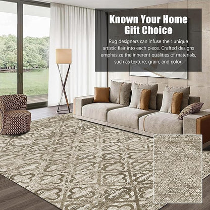 RUGSURE Washable Area Rugs, 8' x 10' - 1/6 Thick - Stain & Water Resistant Non-Slip - Perfect Resistant Rug for Living Room, Bedroom, Nursery, Pet & Child Friendly, Vibrant Colors Rugs, Brown