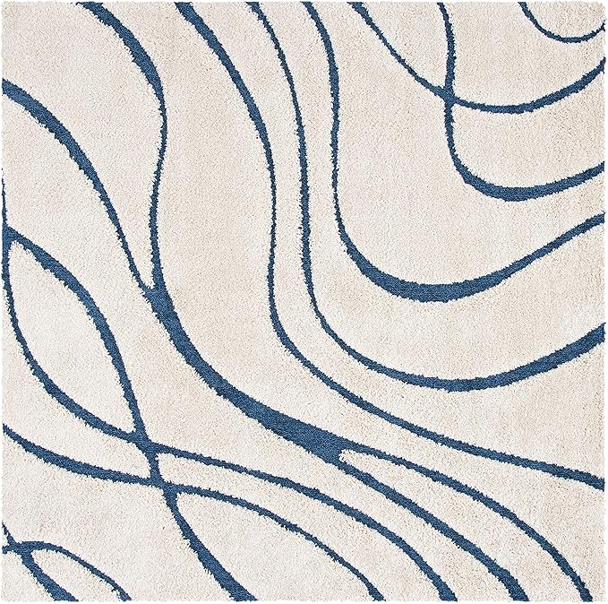 SAFAVIEH Florida Shag Collection Area Rug - 11' Square, Cream & Blue, Non-Shedding & Easy Care, 1.2-inch Thick Ideal for High Traffic Areas in Living Room, Bedroom (SG471-1165)