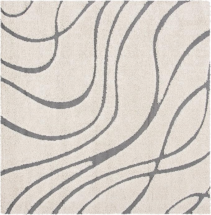 SAFAVIEH Florida Shag Collection Area Rug - 8' Square, Cream & Grey, Non-Shedding & Easy Care, 1.2-inch Thick Ideal for High Traffic Areas in Living Room, Bedroom (SG471-1180)