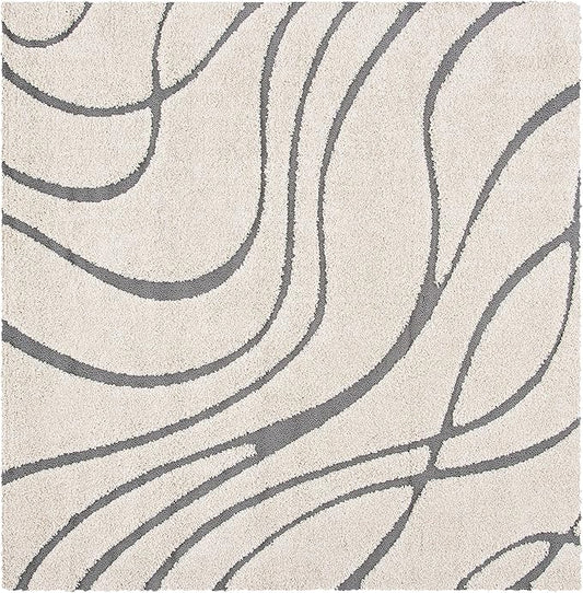 SAFAVIEH Florida Shag Collection Area Rug - 10' Square, Cream & Grey, Non-Shedding & Easy Care, 1.2-inch Thick Ideal for High Traffic Areas in Living Room, Bedroom (SG471-1180)