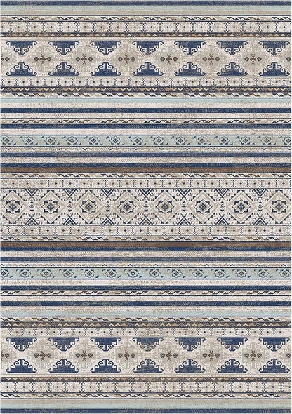 RUGSURE Washable Area Rugs 8' x 10' - 1/6 Thick - Moroccan-Inspired -Stain & Water Resistant Non-Slip - Resistant Rug for Living Room, Bedroom, Nursery, Pet & Child Friendly (Blue and Brown)