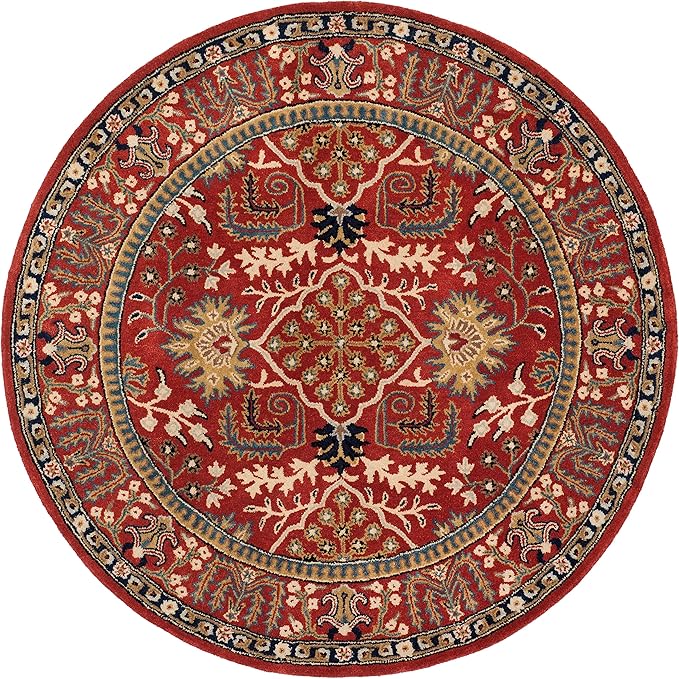 SAFAVIEH Antiquity Collection Area Rug - 8' Round, Red & Multi, Handmade Traditional Oriental Wool, Ideal for High Traffic Areas in Living Room, Bedroom (AT64A)