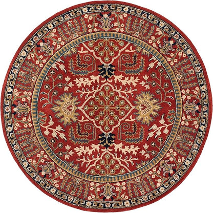 SAFAVIEH Antiquity Collection Area Rug - 8' Round, Red & Multi, Handmade Traditional Oriental Wool, Ideal for High Traffic Areas in Living Room, Bedroom (AT64A)