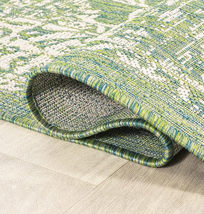 JONATHAN Y Weave Floral Indoor Outdoor Runner Rug 2X8 Cream/Green, Tela Bohemian Textured for Backyard, Patio, Porch, Easy-Cleaning, High Traffic, Pet-Friendly, Non-Shedding (SMB100F-28)