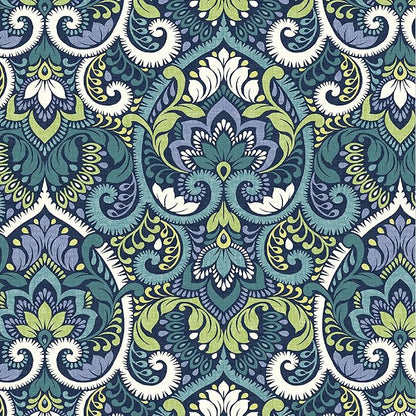 Arden Foam Outdoor Round Back Seat Cushion, 20 x 19, Made with ProFoam, Rain-Proof, Fade Resistant, Sapphire Aurora Blue Damask