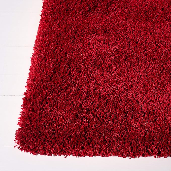 SAFAVIEH Milan Shag Collection Area Rug - 3' Square, Red, Solid Design, Non-Shedding & Easy Care, 2-inch Thick Ideal for High Traffic Areas in Living Room, Bedroom (SG180-4040)