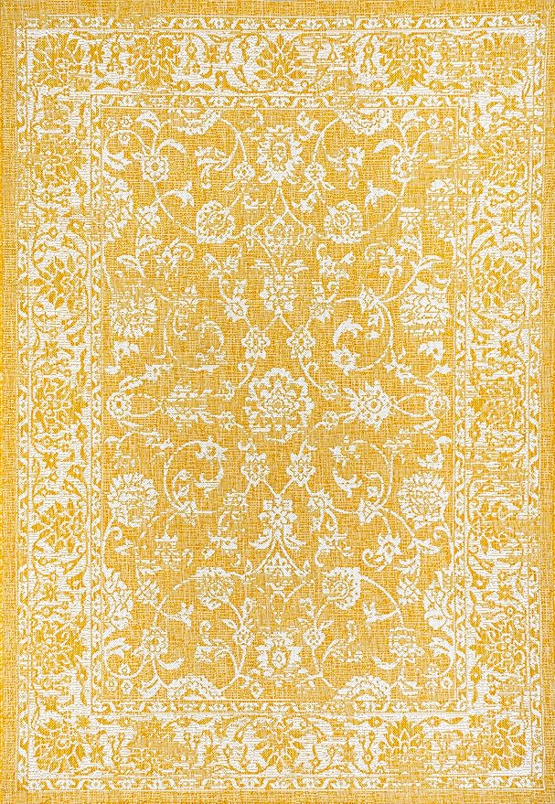 JONATHAN Y Weave Floral Indoor Outdoor Area Rug 8X10 Yellow/Cream, Tela Bohemian Textured for Backyard, Patio, Porch, Easy-Cleaning, High Traffic, Pet-Friendly, Non-Shedding (SMB100E-8)