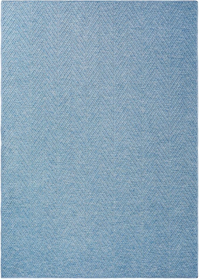 TOWN & COUNTRY BASICS Pax Herringbone Textured Solid Everwash® Washable Area Rug, Low Pile, Non-Slip Backing, Easy Clean Pet & Family Friendly Rug, Blue, 7'10"x10'2"