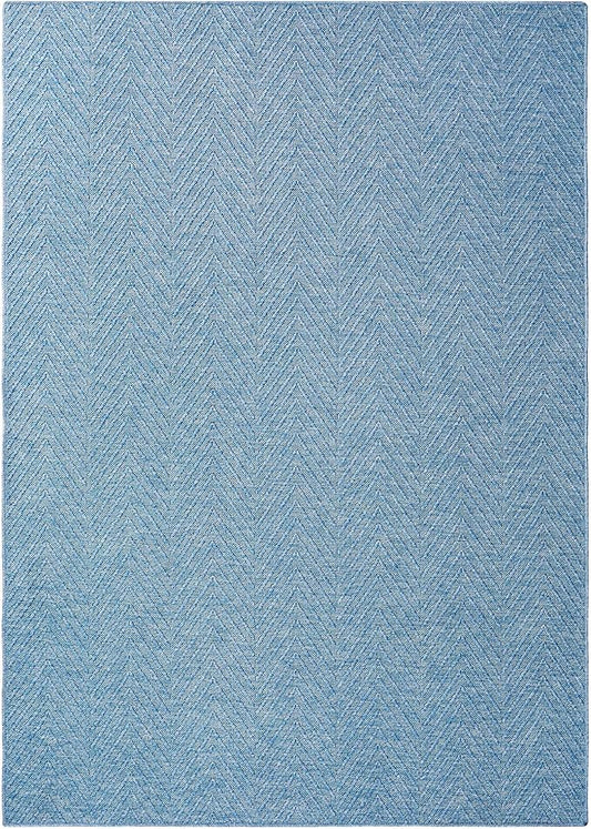 TOWN & COUNTRY BASICS Pax Herringbone Textured Solid Everwash® Washable Area Rug, Low Pile, Non-Slip Backing, Easy Clean Pet & Family Friendly Rug, Blue, 9'x12'