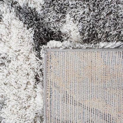 SAFAVIEH Horizon Shag Collection Area Rug - 10' Round, Grey & Ivory, Modern Abstract Design, Non-Shedding & Easy Care, 2-inch Thick Ideal for High Traffic Areas in Living Room, Bedroom (HZN890F)