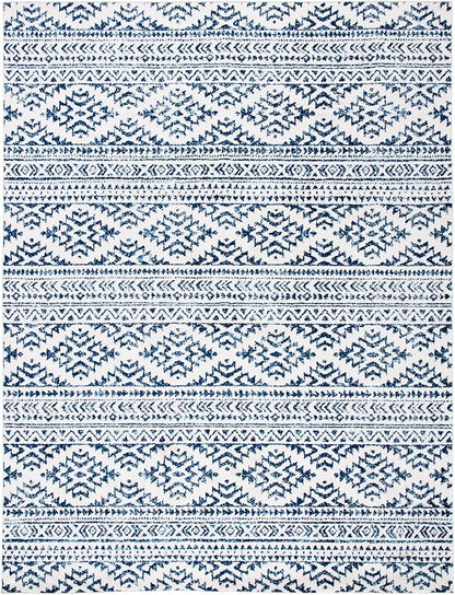 SAFAVIEH Area Rug 9x12 - Tulum Collection - Large - Ivory & Navy, Moroccan Boho Tribal Design, Non-Shedding & Easy to Clean, Ideal for Living Room, Bedroom, Dining Space (TUL272D)