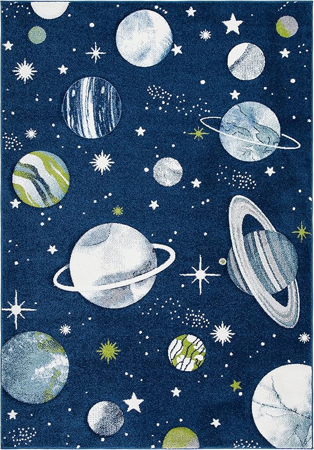 SAFAVIEH Carousel Kids Collection Accent Rug - 4' x 6', Navy & Ivory, Non-Shedding & Easy Care, Ideal for High Traffic Areas for Boys & Girls in Playroom, Nursery, Bedroom (CRK103N)