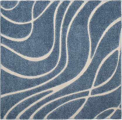 SAFAVIEH Florida Shag Collection Area Rug - 5' Square, Light Blue & Cream, Non-Shedding & Easy Care, 1.2-inch Thick Ideal for High Traffic Areas in Living Room, Bedroom (SG471-6011)