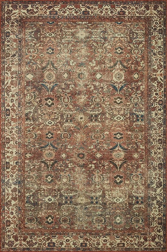 Loloi Magnolia Home by Joanna Gaines Banks Collection BAN-04 Brick/Ivory 2'-6" x 9'-6", .13" Pile Height, Machine Washable, Runner Rug