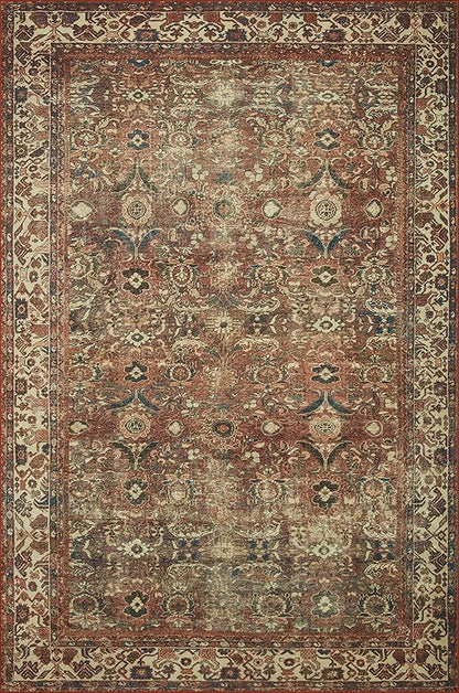 Loloi Magnolia Home by Joanna Gaines Banks Collection BAN-04 Brick/Ivory 5'-0" x 7'-6", .13" Pile Height, Machine Washable, Area Rug