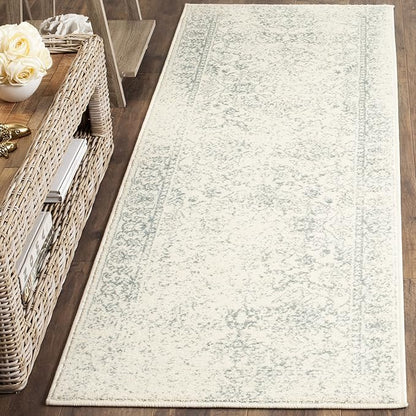 SAFAVIEH Adirondack Collection Runner Rug - 2'6" x 12', Ivory & Slate, Distressed Vintage Floral Design, Non-Shedding & Easy to Clean, Ideal for Hallway, Foyer, Entryway, Bedroom (ADR109S)