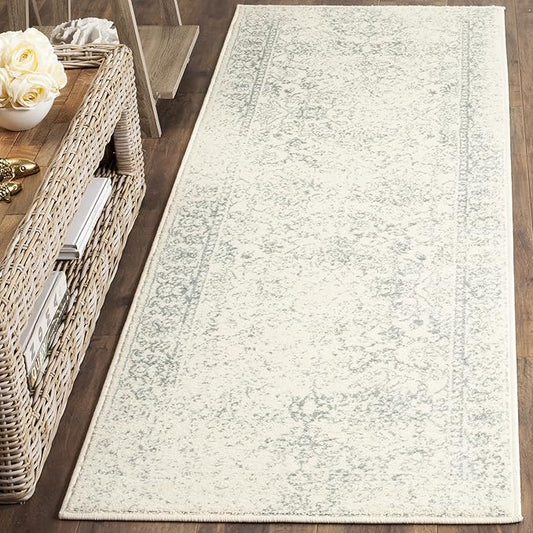 SAFAVIEH Adirondack Collection Runner Rug - 2'6" x 14', Ivory & Slate, Distressed Vintage Floral Design, Non-Shedding & Easy to Clean, Ideal for Hallway, Foyer, Entryway, Bedroom (ADR109S)