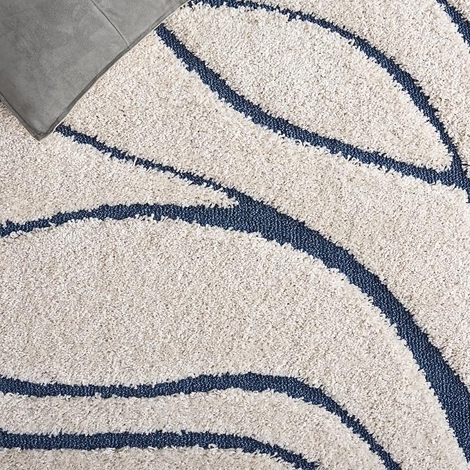 SAFAVIEH Florida Shag Collection Area Rug - 2'3" x 17' Runner, Cream & Blue, Non-Shedding & Easy Cleaning, Plush Thick Pile, Ideal for Living Room, Bedroom, Dining Space (SG471-1165)