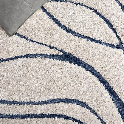 SAFAVIEH Florida Shag Collection Area Rug - 6' x 8', Cream & Blue, Non-Shedding & Easy Cleaning, Plush Thick Pile, Ideal for Living Room, Bedroom, Dining Space (SG471-1165)