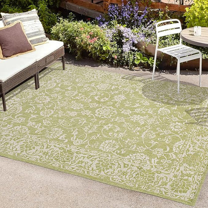 JONATHAN Y Weave Floral Indoor Outdoor Area Rug 3X5 Green/Cream, Tela Bohemian Textured for Backyard, Patio, Porch, Easy-Cleaning, High Traffic, Pet-Friendly, Non-Shedding (SMB100D-3)