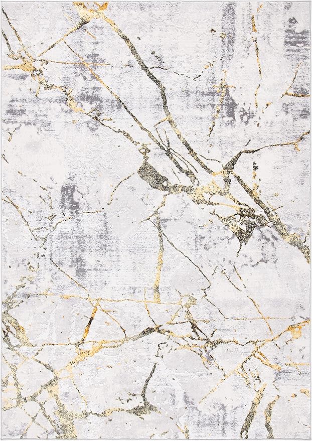 SAFAVIEH Amelia Collection Area Rug - 9' x 12', Grey & Gold, Modern Abstract Design, Non-Shedding & Easy Care, Ideal for High Traffic Areas in Living Room, Bedroom (ALA293G)