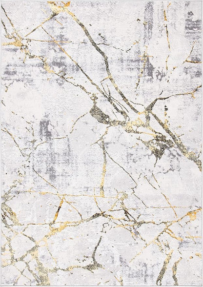 SAFAVIEH Amelia Collection Accent Rug - 3' x 5', Grey & Gold, Modern Abstract Design, Non-Shedding & Easy Care, Ideal for High Traffic Areas in Entryway, Living Room, Bedroom (ALA293G)