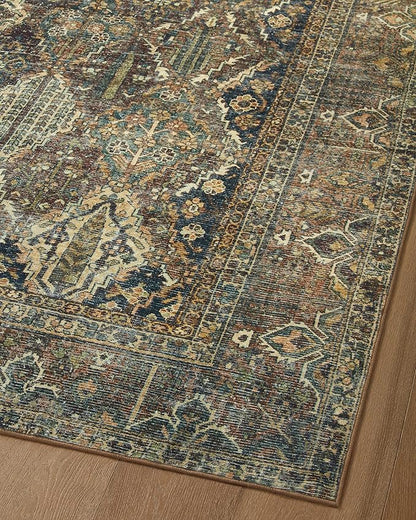 Loloi Magnolia Home by Joanna Gaines Banks Collection BAN-05 Spice/Blue 3'-6" x 5'-6" .13" Pile Height, Machine Washable, Accent Rug