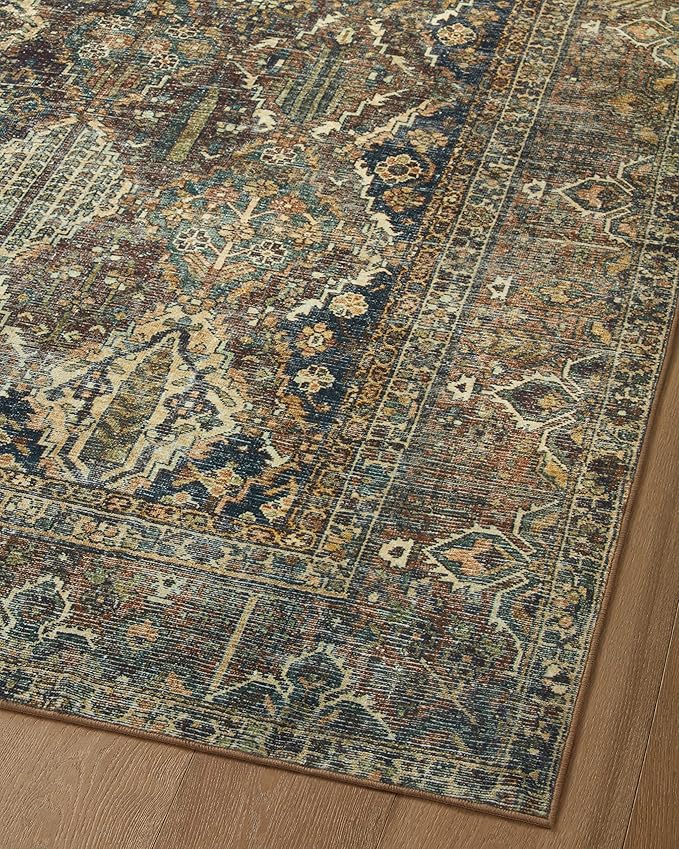 Loloi Magnolia Home by Joanna Gaines Banks Collection BAN-05 Spice/Blue 5'-0" x 7'-6", .13" Pile Height, Machine Washable, Area Rug