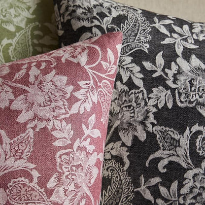 Floral Jacquard Throw Pillow Covers Set of 2, Background/Charcoal 22x22 Inch, Farmhouse Decorative Cotton Dark Grey Cushion Covers for Sofa Bed Living Room Home Decor