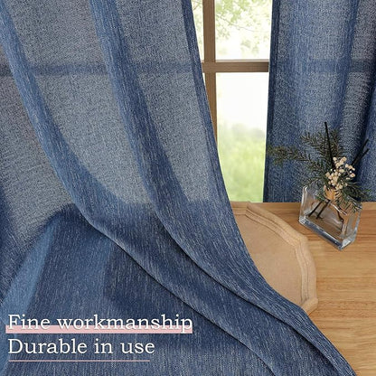 Simplebrand Navy Blue Short Faux Linen Textured Cafe Kitchen Curtains 36 Inch Length 2 Panels, Over Sink Semi Sheer Farmhouse Light Filtering Panels Rod Pocket Drapes for Bathroom Window, 40 x 36 Inch