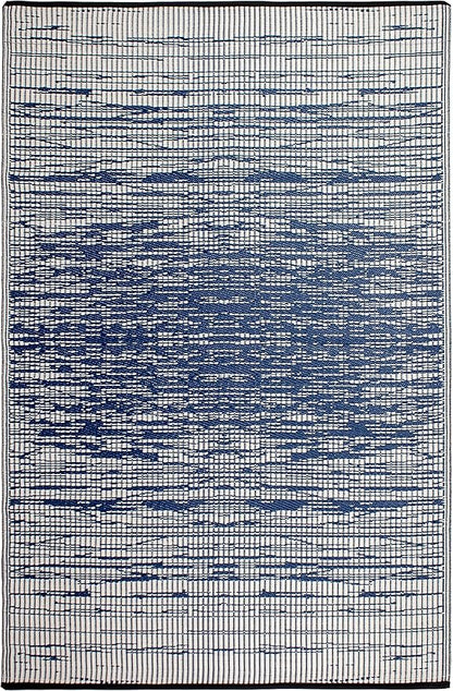 Fab Habitat Abstract Distressed Stripes Outdoor Rug - Waterproof, Fade Resistant, Crease-Free, Reversible - Premium Recycled Plastic - Patio Porch Balcony Deck - Brooklyn Blue - 8x10 ft